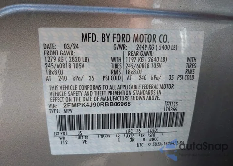 2024 Ford Edge Sel from USA, damaged, VIN 2FMPK4J90RBB06968